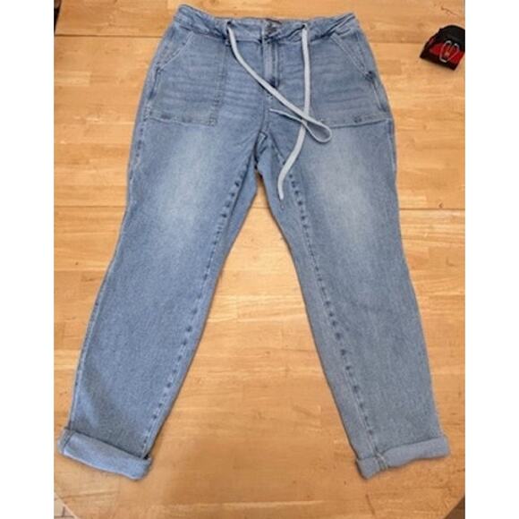 Judy Blue Denim - Judy Blue Light Wash Drawstring Cuffed Stretch Denim Joggers Size 18W